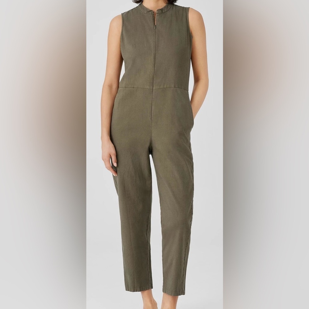 Nwt Eileen Fisher Olive Green Sleeveless Jumpsuit Size Small